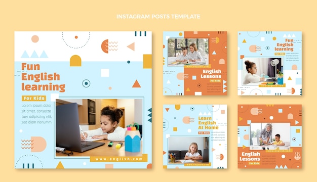 Post de instagram de aulas de inglês de design plano