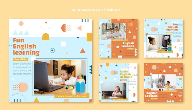 Vetor post de instagram de aulas de inglês de design plano