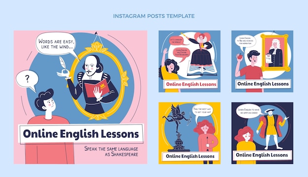 Post de instagram de aulas de inglês desenhadas à mão