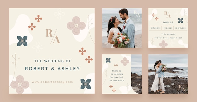Post de instagram de casamento mínimo de design plano