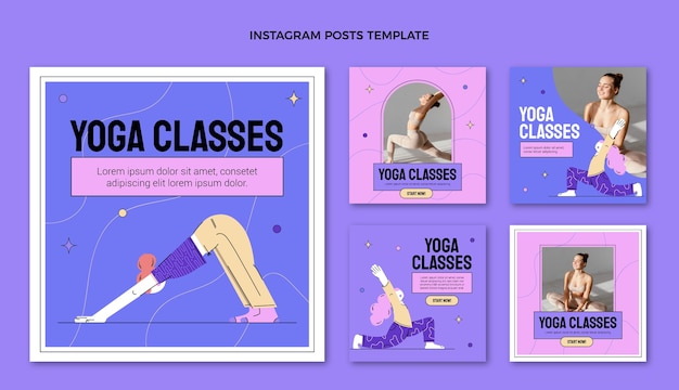 Vetor post de instagram de fitness de design plano desenhado à mão