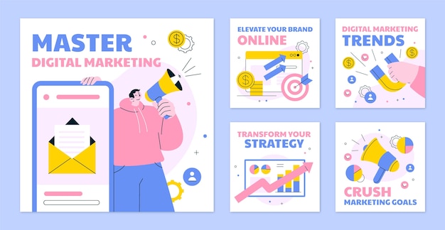 Post de instagram de marketing digital desenhado à mão