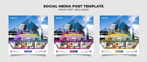 Post de instagram de mídia social de apartamento de luxo e moderno, folheto e modelo de banner para promoção
