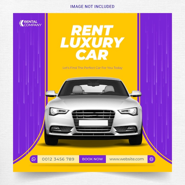 Post de instagram de mídia social de carro ou modelo de publicidade de ofertas de aluguel de banner da web quadrado
