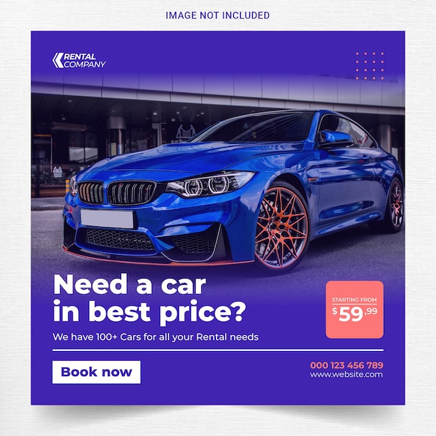 Post de instagram de mídia social de carro ou modelo de publicidade de ofertas de aluguel de banner da web quadrado