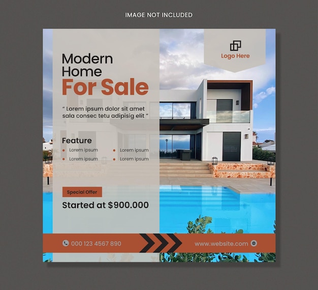 Post de instagram de mídia social de venda de casa imobiliária ou modelo de banner da web Vetor Premium