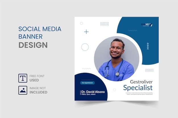 Post de instagram de mídia social médica e design de banner