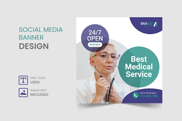 Vetor post de instagram de mídia social médica e design de banner