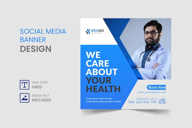post de instagram de mídia social médica e modelo de flyer quadrado