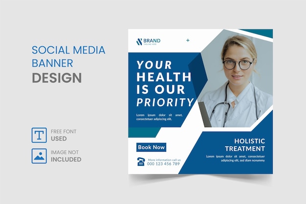 Vetor post de instagram de mídia social médica ou design de banner