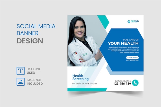 Vetor post de instagram de mídia social médica ou design de banner