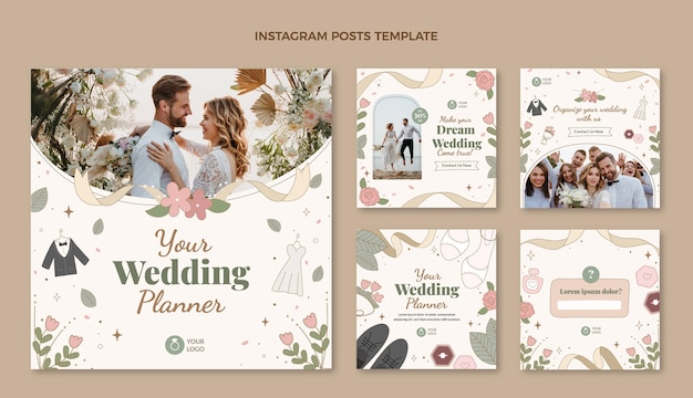 Post de instagram de planejador de casamento desenhado à mão