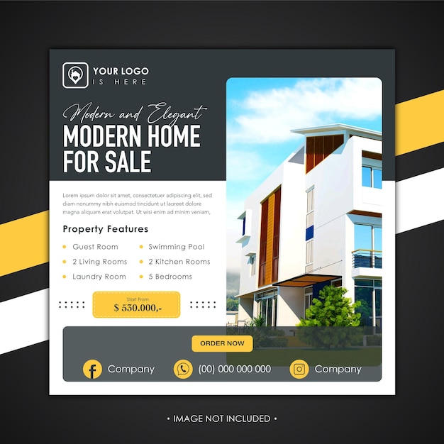 Post de instagram de propriedade imobiliária ou modelo de banner da web quadrado