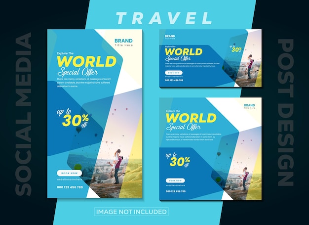 Vetor post de instagram de tour e viagem ou modelo de banner da web de post de mídia social