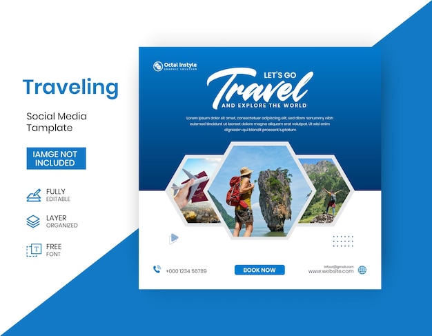 Post de instagram de viagem ou modelo de postagem de mídia social