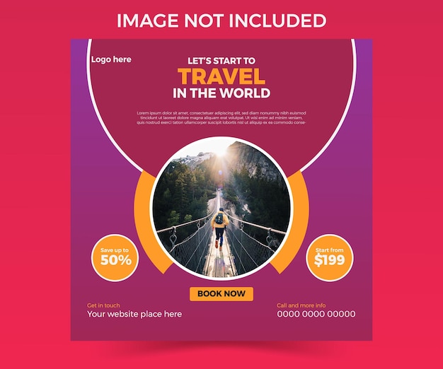 Post de instagram de viagens e turismo vetorial ou design de modelo de postagem de mídia social