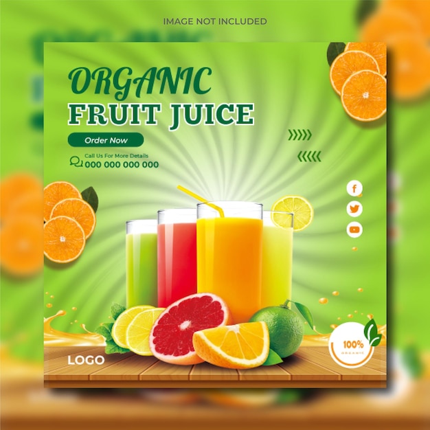 Post de mídia social de comida fresca e orgânica de suco de frutas de verão