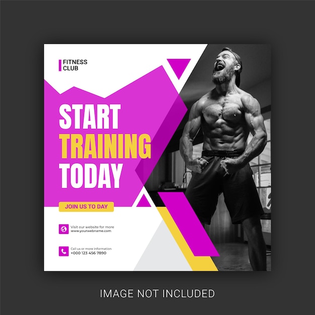Post de mídia social de fitness de academia e modelo de folheto