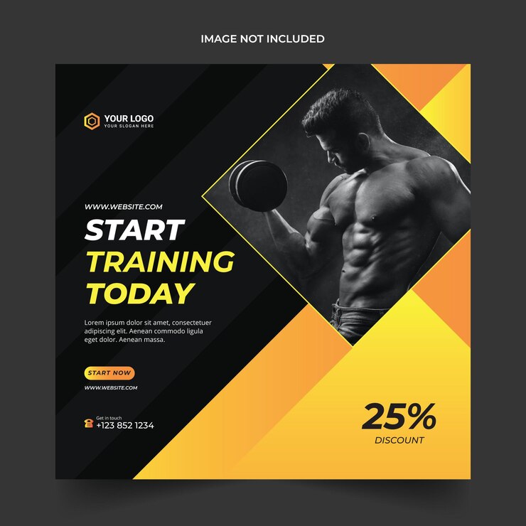 Post de mídia social de fitness Square Gym Facebook e Instagram post modelo de banner