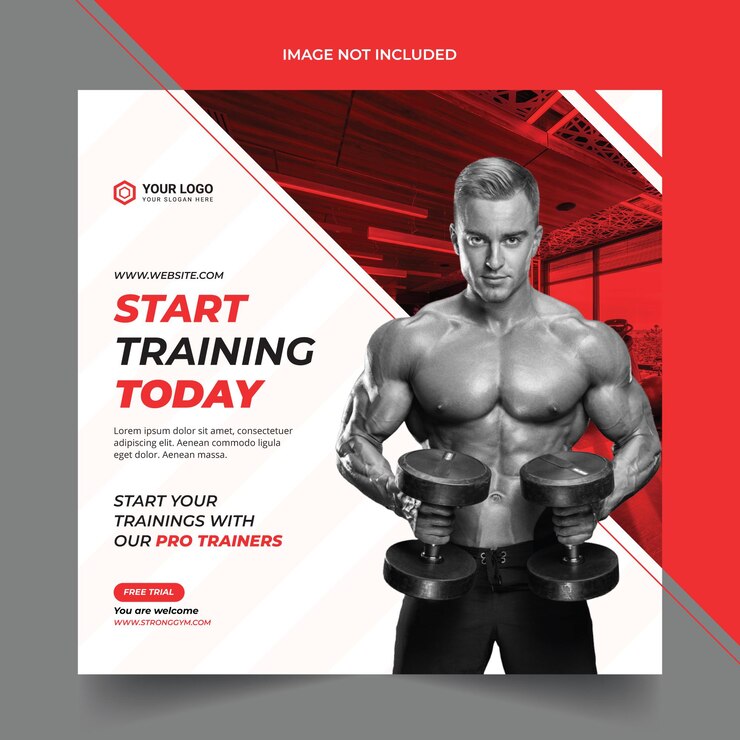 Post de mídia social de fitness Square Gym Facebook e Instagram post modelo de banner