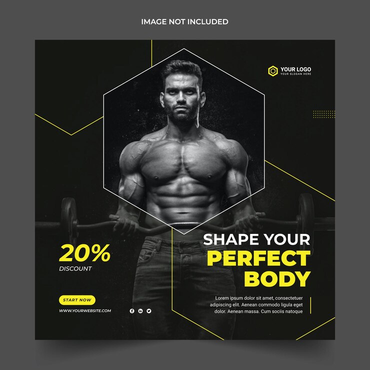 Post de mídia social de fitness Square Gym Facebook e Instagram post modelo de banner