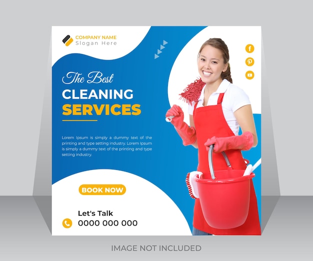 Post de mídia social de panfleto quadrado de serviço de limpeza ou modelo de banner da web