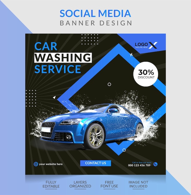 Vetor post de mídia social de promoção de lavagem de carro ou modelo de banner da web