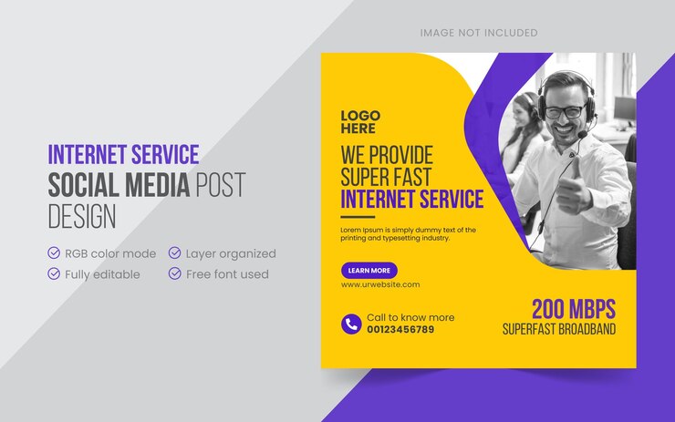 Vetor post de mídia social de serviço de internet ou modelo de design de banner promocional da web vetor premium