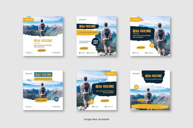 Post de mídia social de turismo e viagem e design de modelo de postagem do Instagram