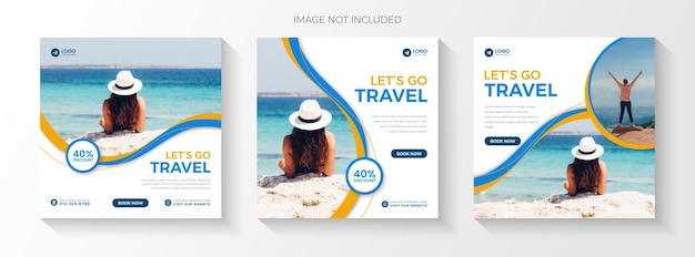 Post de mídia social de viagem e design de modelo de banner de anúncios de promoção de aventura