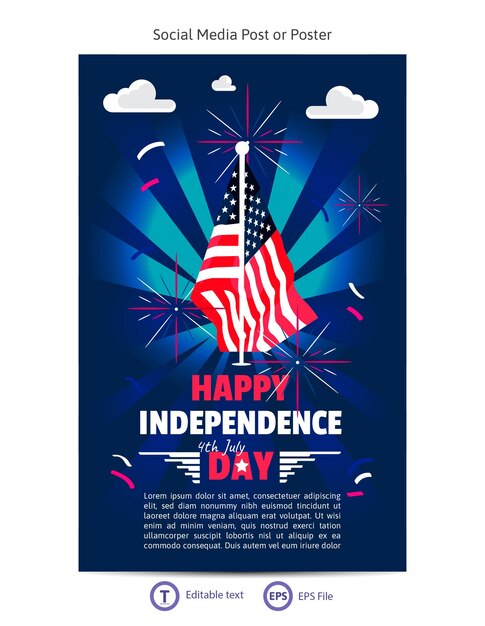 Post de mídia social do Dia da Independência dos EUA