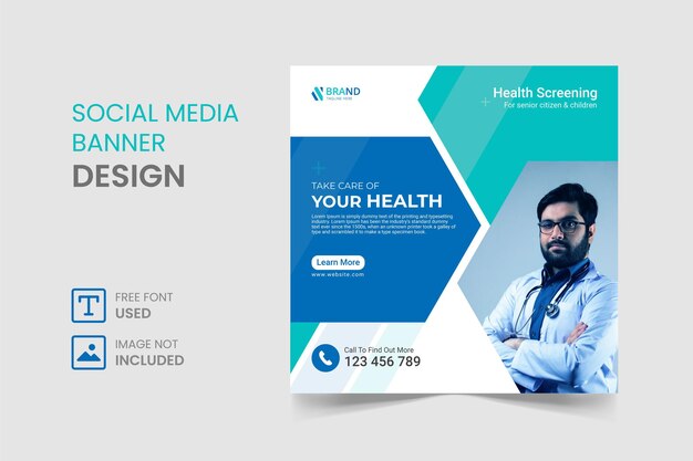 Vetor post de mídia social médica e modelo de design de banner