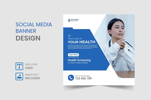 Vetor post de mídia social médica e modelo de design de banner