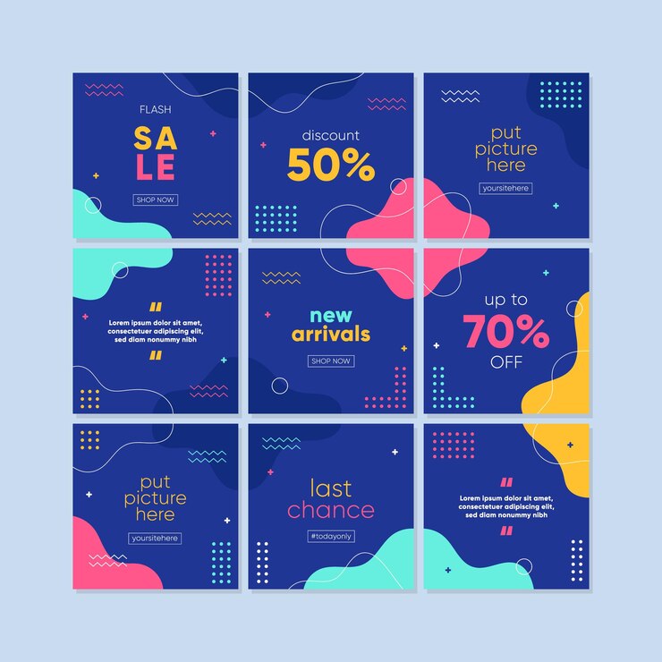 Vetor post de promoção de venda em mídias sociais com design abstrato de forma geométrica ondulada