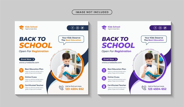 Postagem criativa de admissão à escola no instagram ou banner de mídia social de volta às aulas Vetor Premium