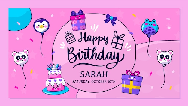 Postagem de aniversário desenhada à mão no Facebook