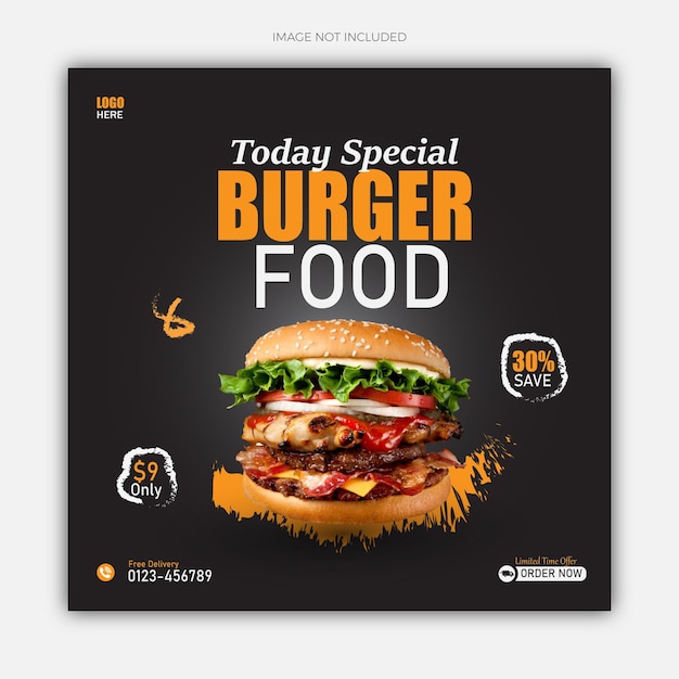 Postagem de banner de mídia social de comida de hambúrguer