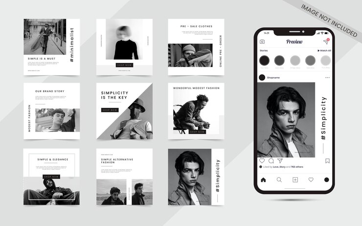 Postagem de feed de quebra-cabeça de carrossel de mídia social sem costura minimalista conjunto de modelo de banner de promoção de venda de moda instagram