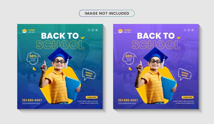 Postagem de Instagram de admissão à escola de crianças e modelo de banner ou folheto de mídia social Premium Vector