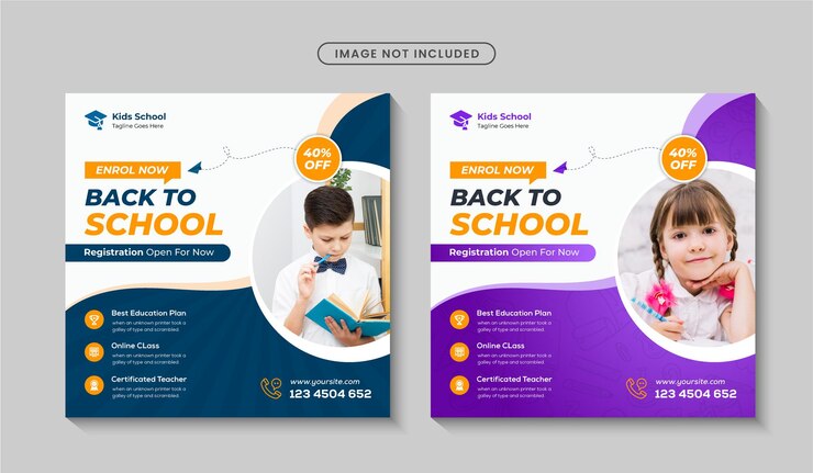 Postagem de Instagram de admissão à escola de crianças ou modelo de banner da web de mídia social Premium Vector