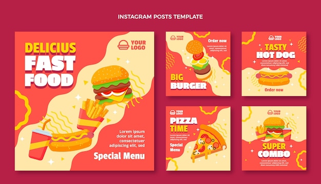 Postagem de instagram de fast food de design plano