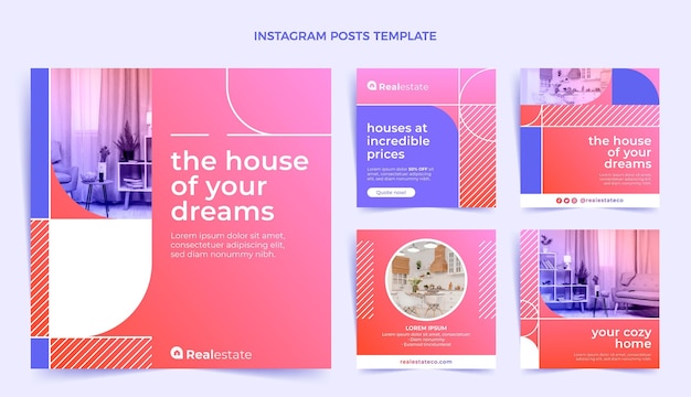 Vetor postagem de instagram de gradiente imobiliário