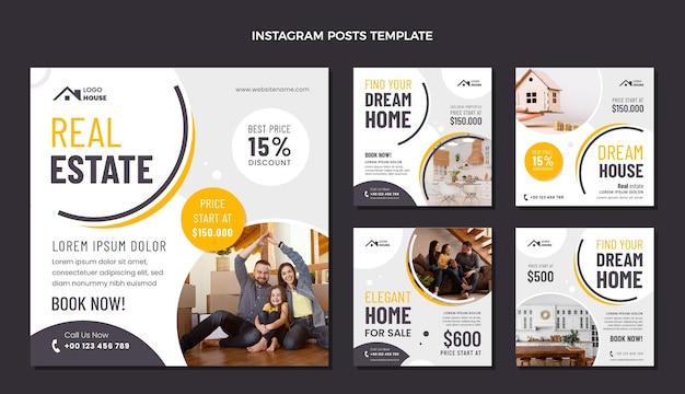 Vetor postagem de instagram de imóveis geométricos de design plano