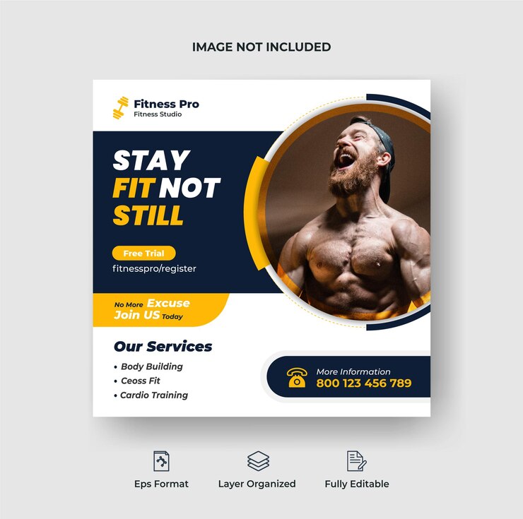 Postagem de instagram de treinamento de academia de ginástica e modelo de banner de web de mídia social Premium Vector