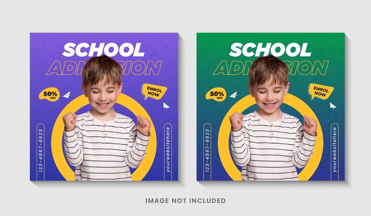 Postagem de mídia social de admissão escolar on-line ou modelo de folheto quadrado de volta às aulas Premium Vector