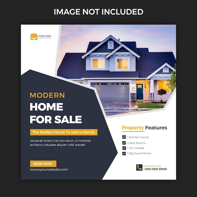 Postagem de mídia social de casa moderna e elegante imobiliária ou modelo de banner quadrado
