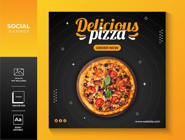 Postagem de mídia social de pizza e modelo de design de postagem de banner vetor premium