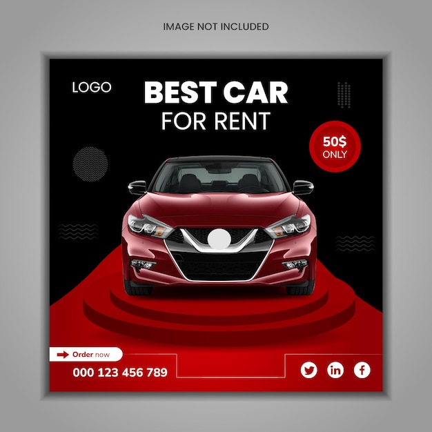 Vetor postagem de mídia social de promoção de venda de aluguel de carros no modelo de plano de fundo moderno