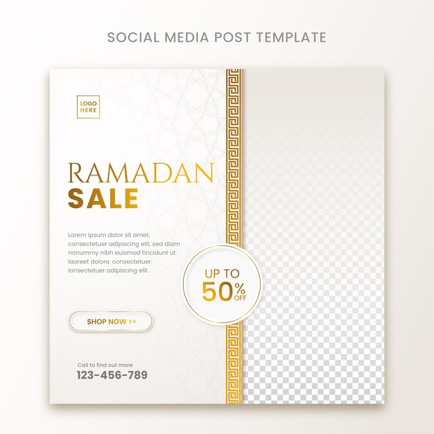 Postagem de mídia social de venda do ramadã com ornamento islâmico vetor premium