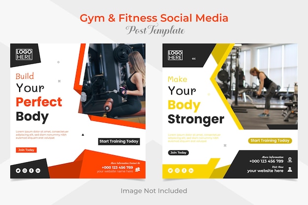 postagem de mídia social promocional de academia e fitness e modelo de banner de postagem no facebook e instagram